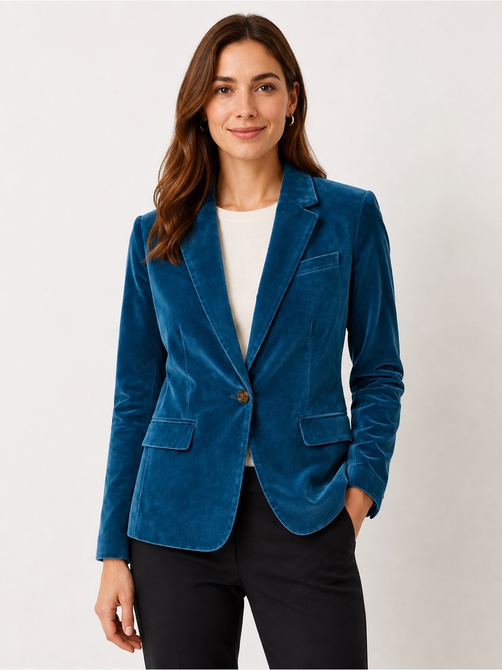 Talbots Teal Blue Velvet Blazer Jacket Women’s Size 10